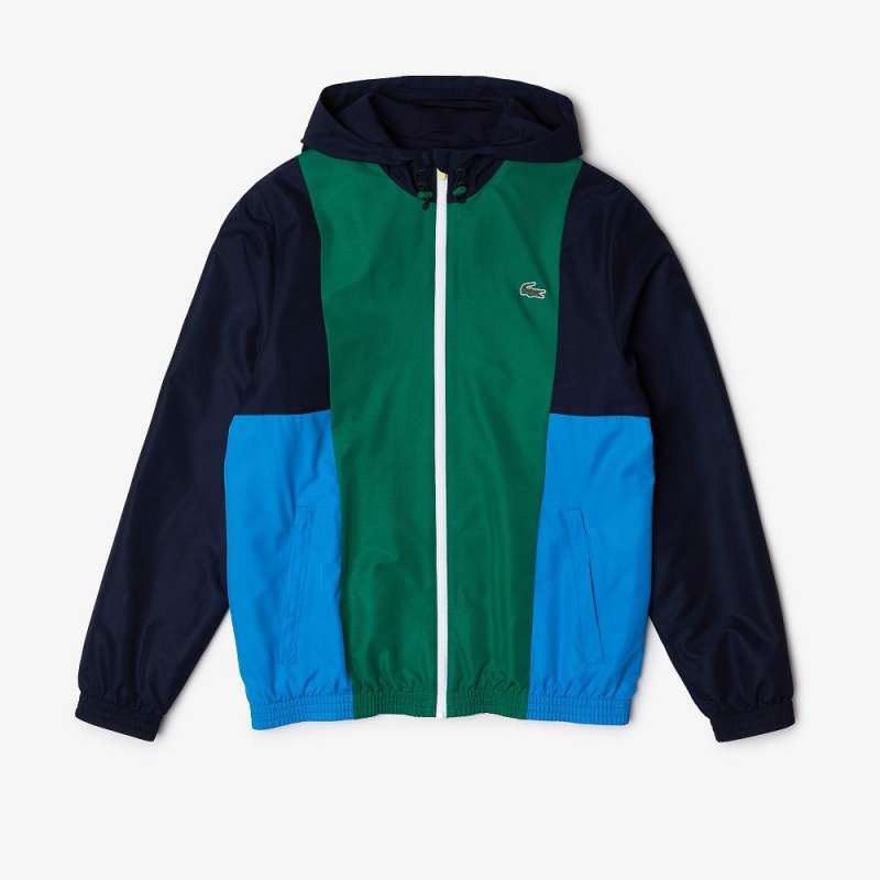 Men's Lacoste SPORT Colorblock Lightweight Zip-Up Jackets Navy Blue Green Blue White Flashy Yellow | TSI486523