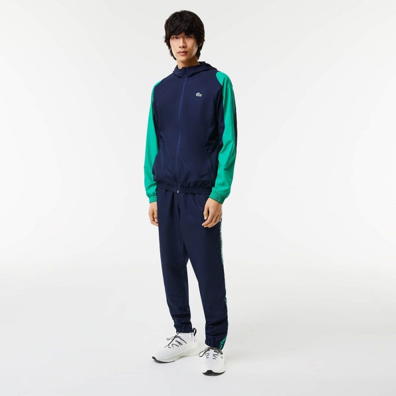 Men's Lacoste SPORT Colorblock Tennis Jackets Navy Blue Green | VIN529746