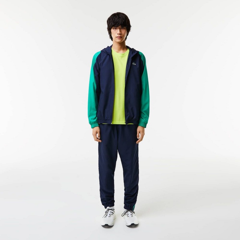 Men's Lacoste SPORT Colorblock Tennis Jackets Navy Blue Green | VIN529746