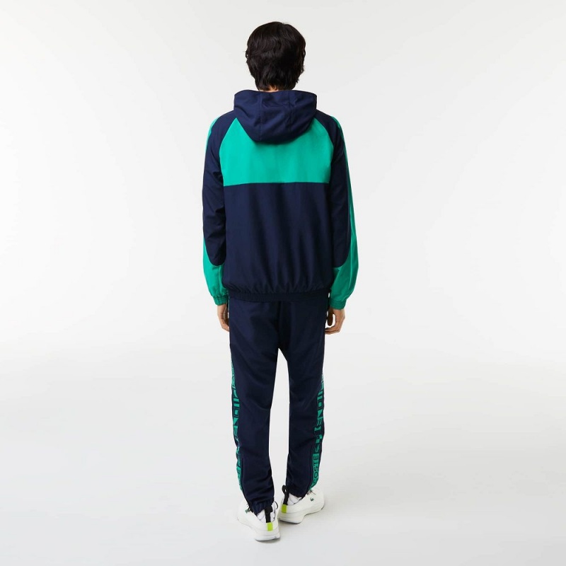 Men's Lacoste SPORT Colorblock Tennis Jackets Navy Blue Green | VIN529746