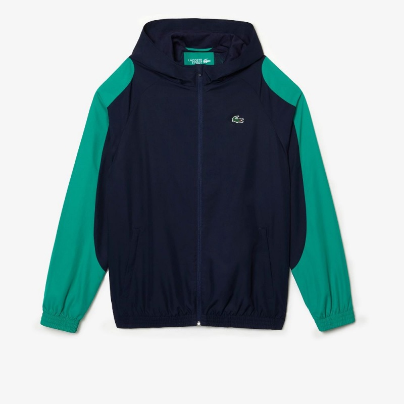 Men's Lacoste SPORT Colorblock Tennis Jackets Navy Blue Green | VIN529746