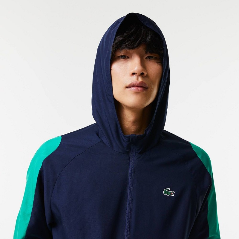 Men's Lacoste SPORT Colorblock Tennis Jackets Navy Blue Green | VIN529746