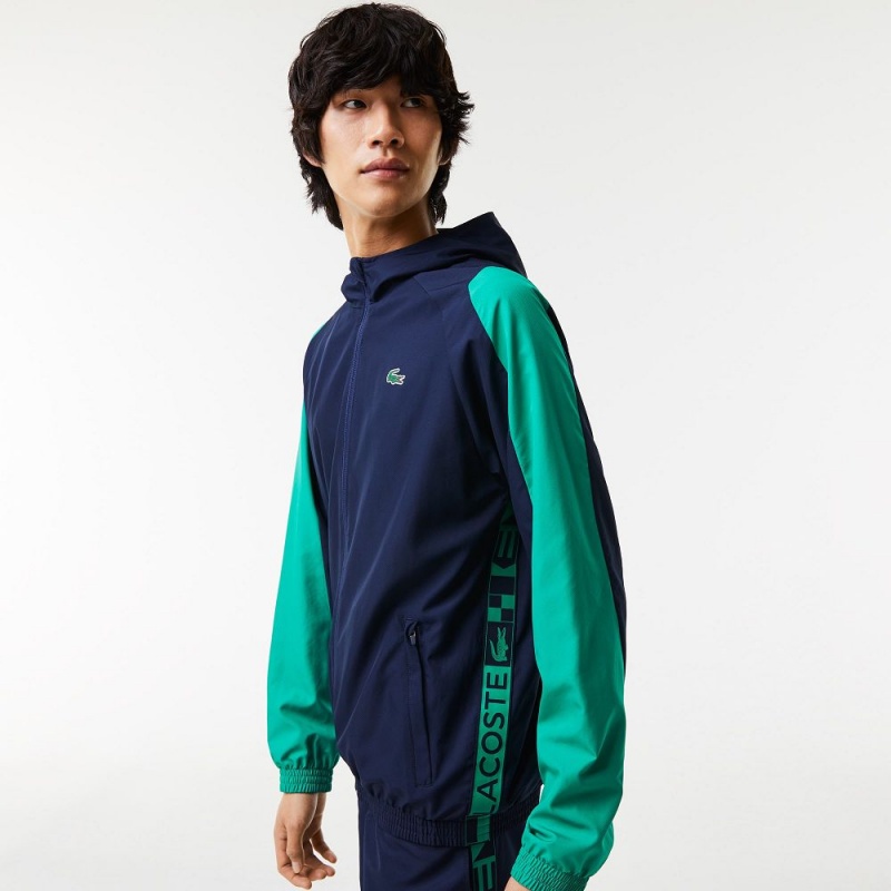 Men\'s Lacoste SPORT Colorblock Tennis Jackets Navy Blue Green | VIN529746