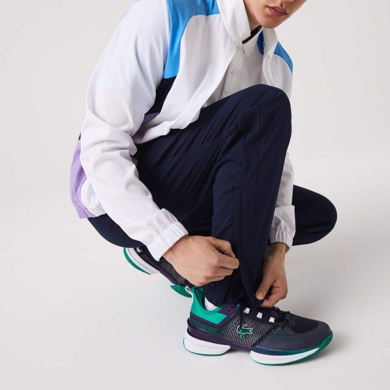 Men's Lacoste SPORT Colorblock Tennis Tracksuits White Blue Navy Blue Purple Navy Blue | OSG208465