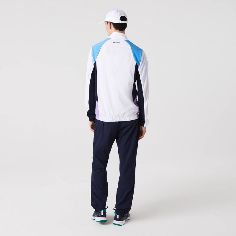 Men's Lacoste SPORT Colorblock Tennis Tracksuits White Blue Navy Blue Purple Navy Blue | OSG208465