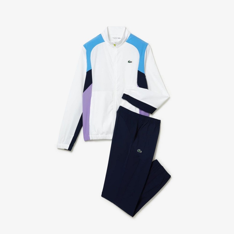 Men's Lacoste SPORT Colorblock Tennis Tracksuits White Blue Navy Blue Purple Navy Blue | OSG208465