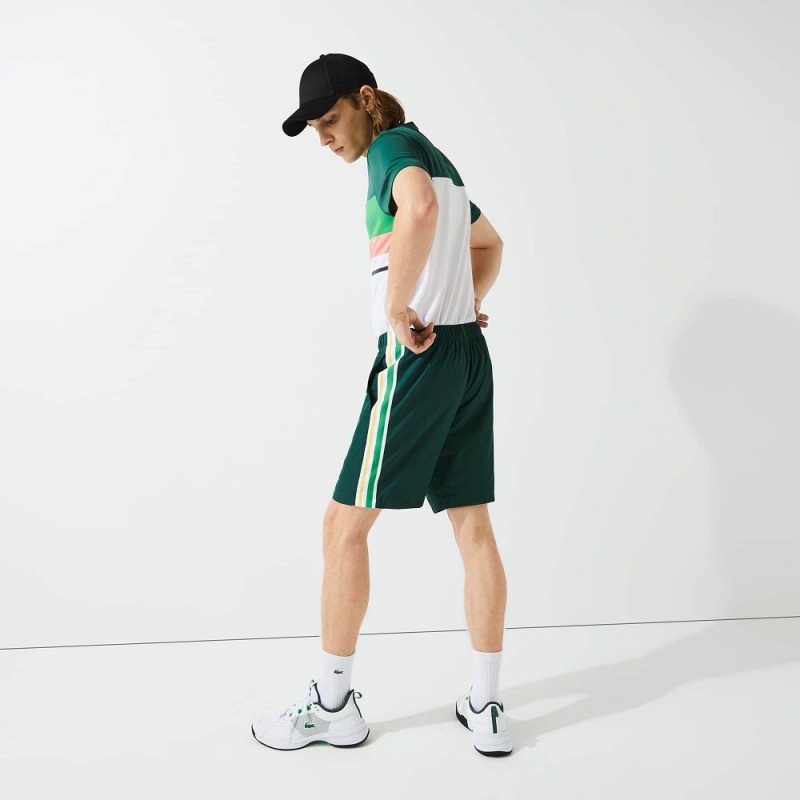 Men's Lacoste SPORT Contrast Bands Lightweight Shorts Green Yellow White | BHV035782