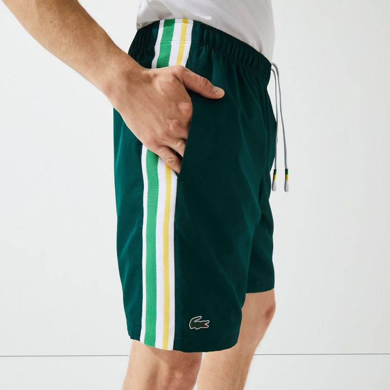 Men's Lacoste SPORT Contrast Bands Lightweight Shorts Green Yellow White | BHV035782