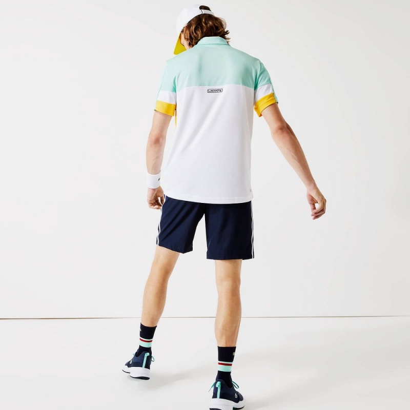 Men's Lacoste SPORT Contrast Bands Lightweight Shorts Navy Blue Yellow White | EHY364120