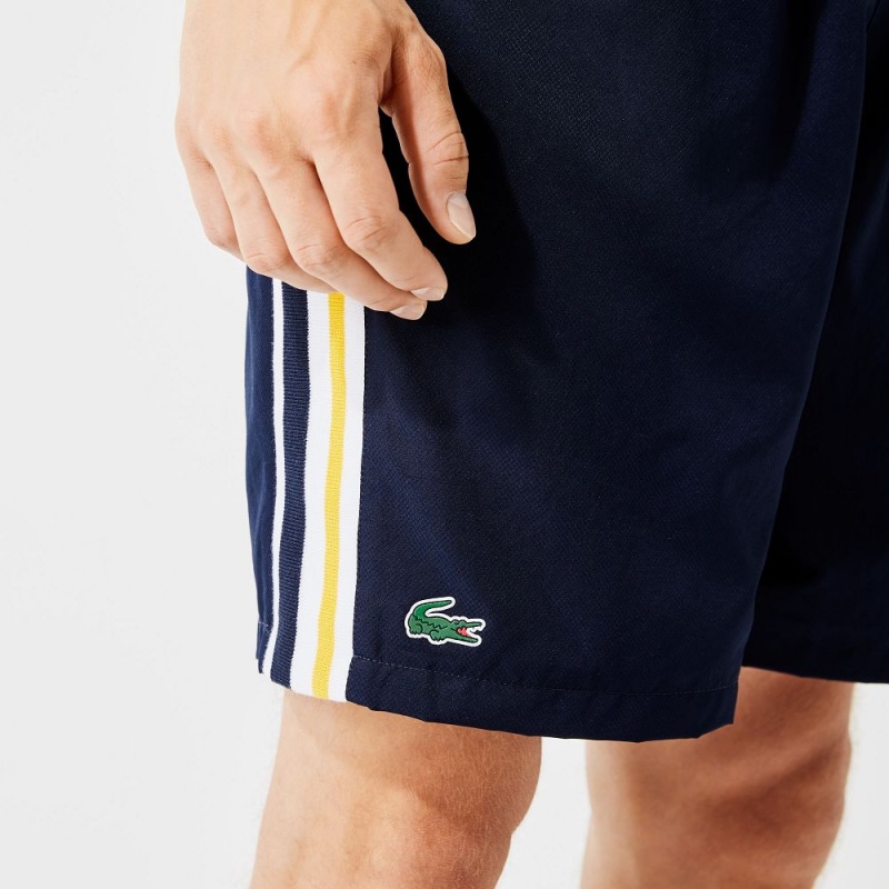 Men's Lacoste SPORT Contrast Bands Lightweight Shorts Navy Blue Yellow White | EHY364120