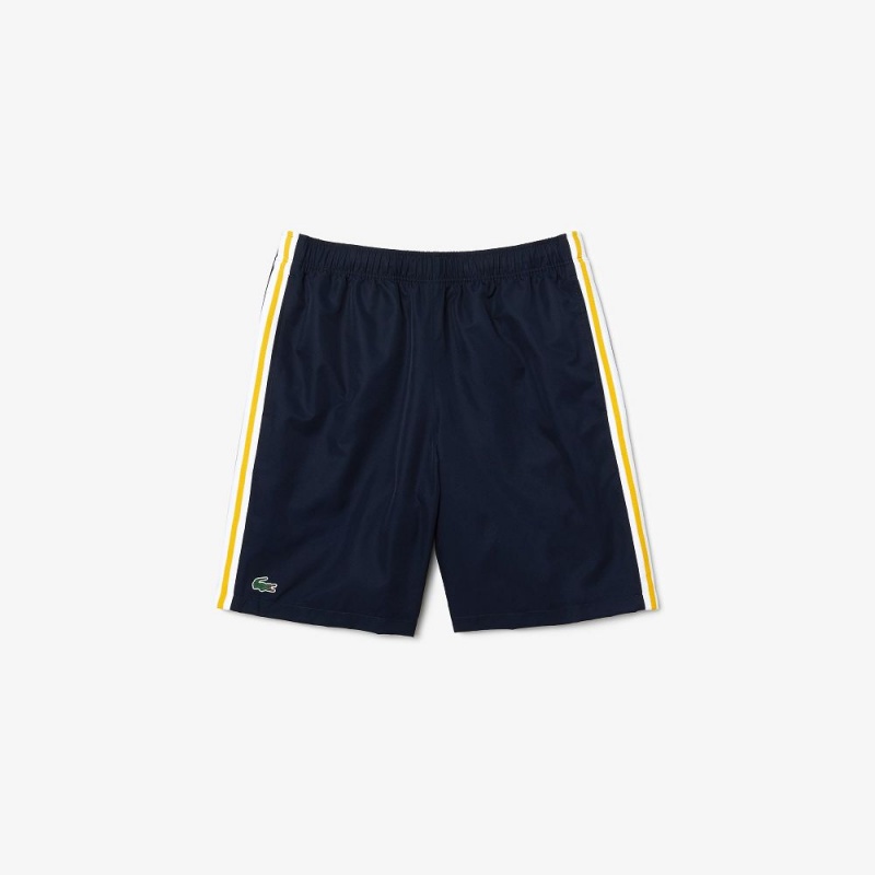 Men's Lacoste SPORT Contrast Bands Lightweight Shorts Navy Blue Yellow White | EHY364120