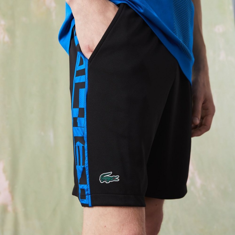 Men's Lacoste SPORT Contrast Print Tennis Shorts Black | GUR371256