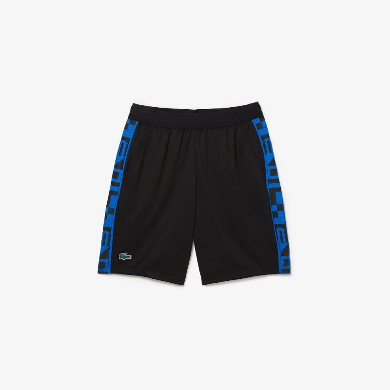 Men's Lacoste SPORT Contrast Print Tennis Shorts Black | GUR371256