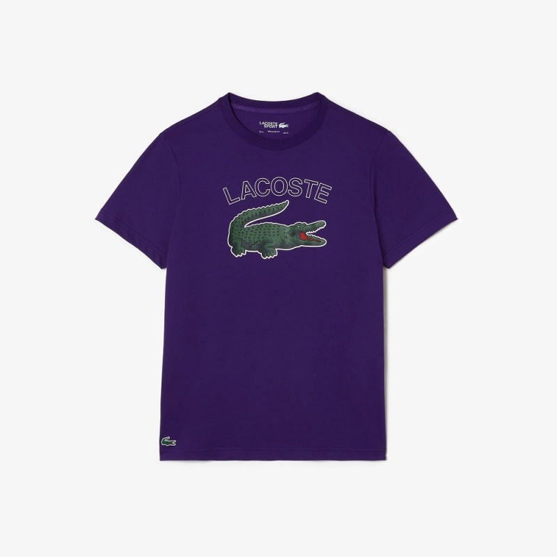 Men's Lacoste SPORT Crocodile Print Jersey T-Shirt Purple | UXE621794