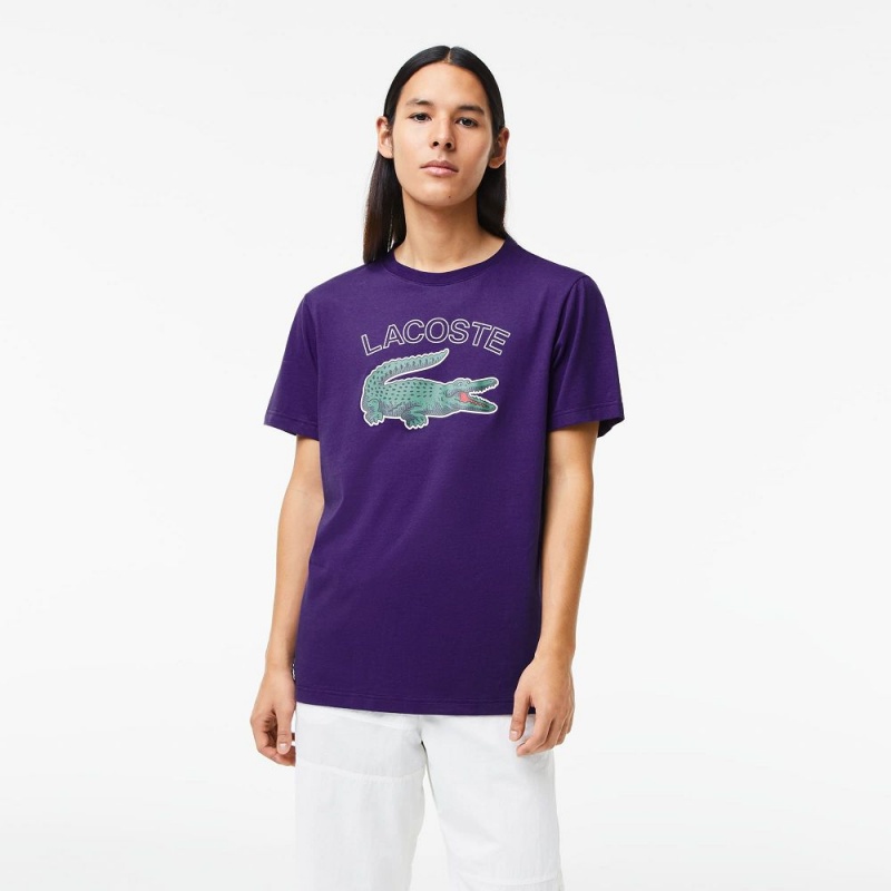 Men\'s Lacoste SPORT Crocodile Print Jersey T-Shirt Purple | UXE621794