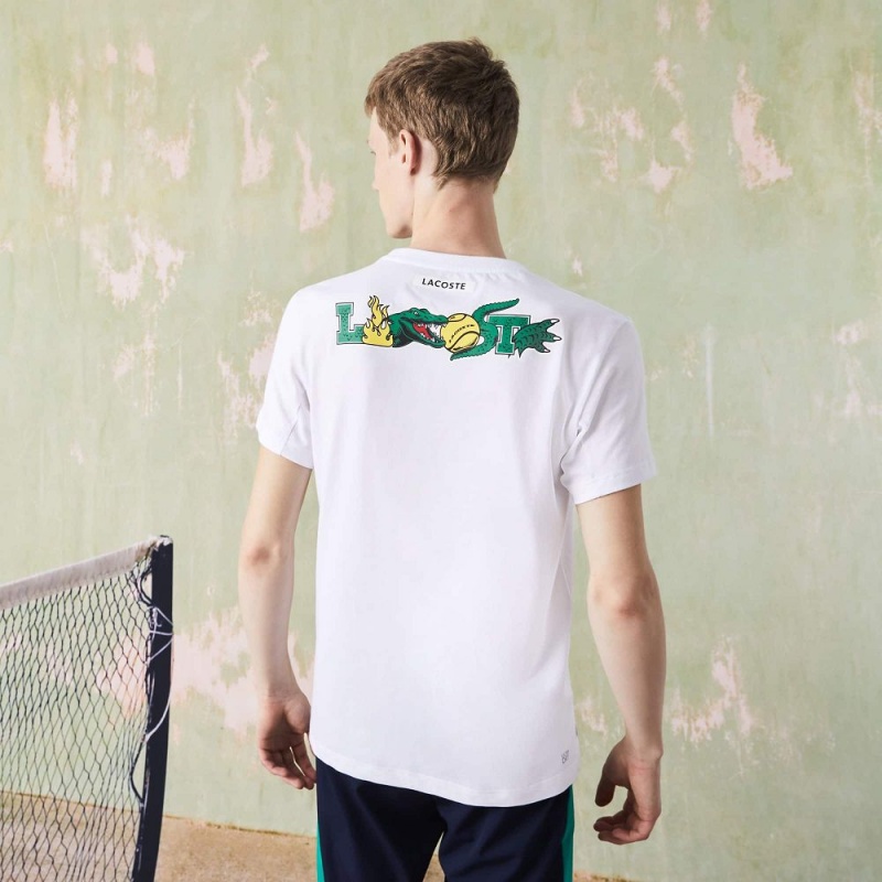 Men's Lacoste SPORT Crocodile Print Tennis T-Shirt White | YLF306197