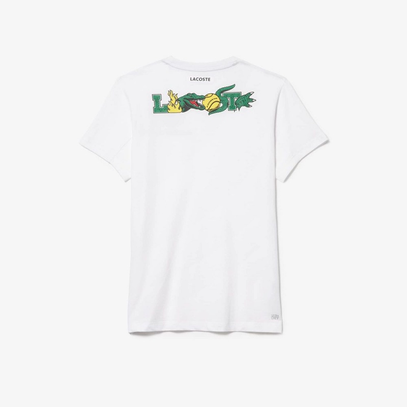 Men's Lacoste SPORT Crocodile Print Tennis T-Shirt White | YLF306197