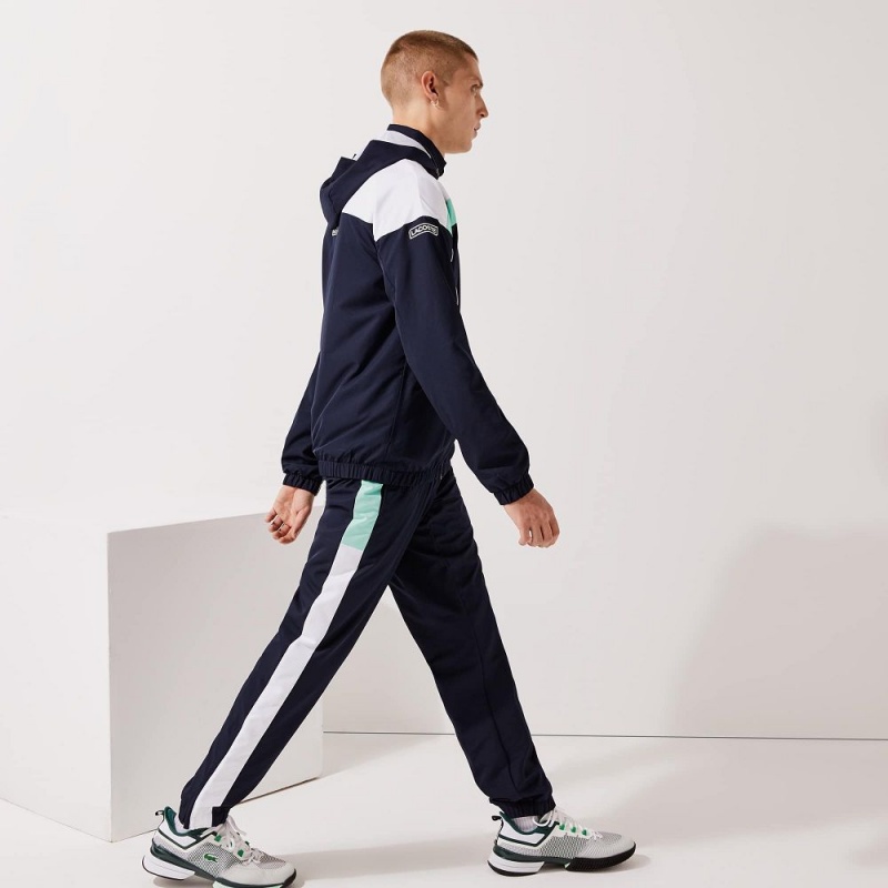 Men's Lacoste SPORT Lightweight Tracksuits Navy Blue White Green White | GPW923814