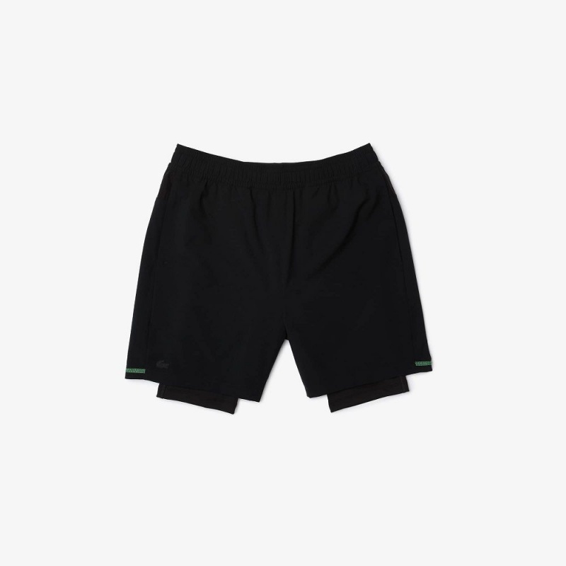 Men's Lacoste SPORT Lined Shorts Black Green White | TUL129760