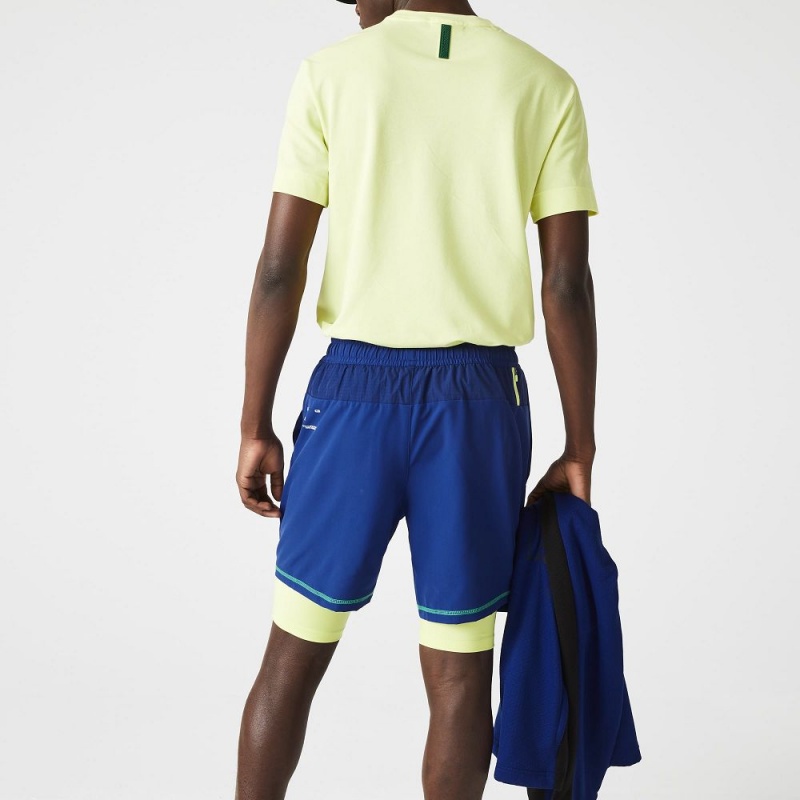 Men's Lacoste SPORT Lined Shorts Blue Flashy Yellow White | PJU231796