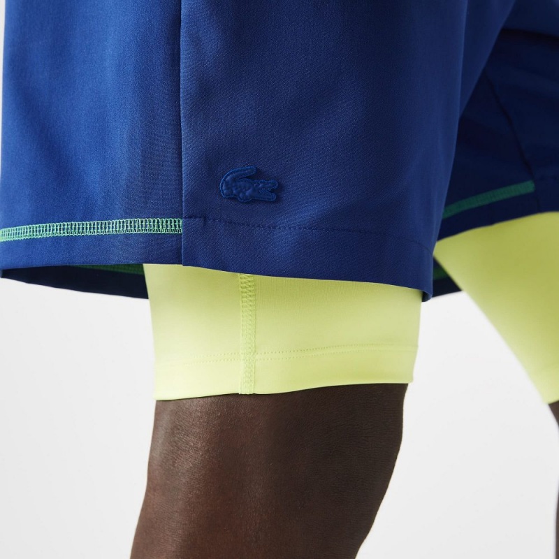 Men's Lacoste SPORT Lined Shorts Blue Flashy Yellow White | PJU231796