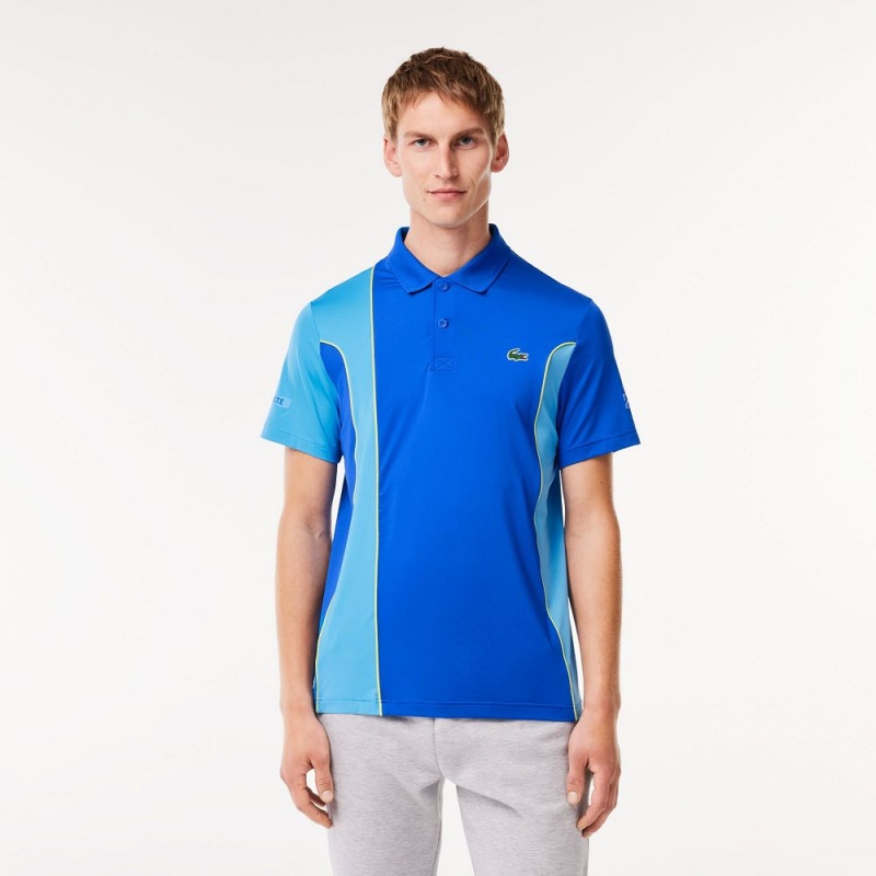 Men\'s Lacoste SPORT Novak Djokovic Regular Fit Colorblock Polo Shirts Blue | BRN615297