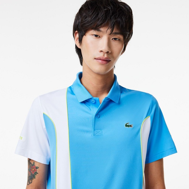 Men's Lacoste SPORT Novak Djokovic Regular Fit Colorblock Polo Shirts Blue White | TKJ901478