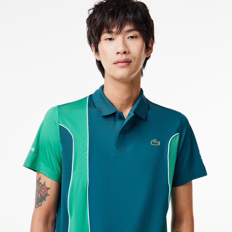 Men's Lacoste SPORT Novak Djokovic Regular Fit Colorblock Polo Shirts Green | JEW105687