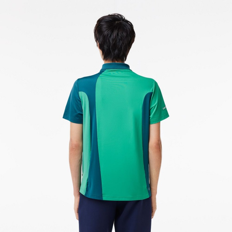 Men's Lacoste SPORT Novak Djokovic Regular Fit Colorblock Polo Shirts Green | JEW105687