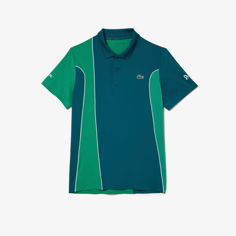 Men's Lacoste SPORT Novak Djokovic Regular Fit Colorblock Polo Shirts Green | JEW105687