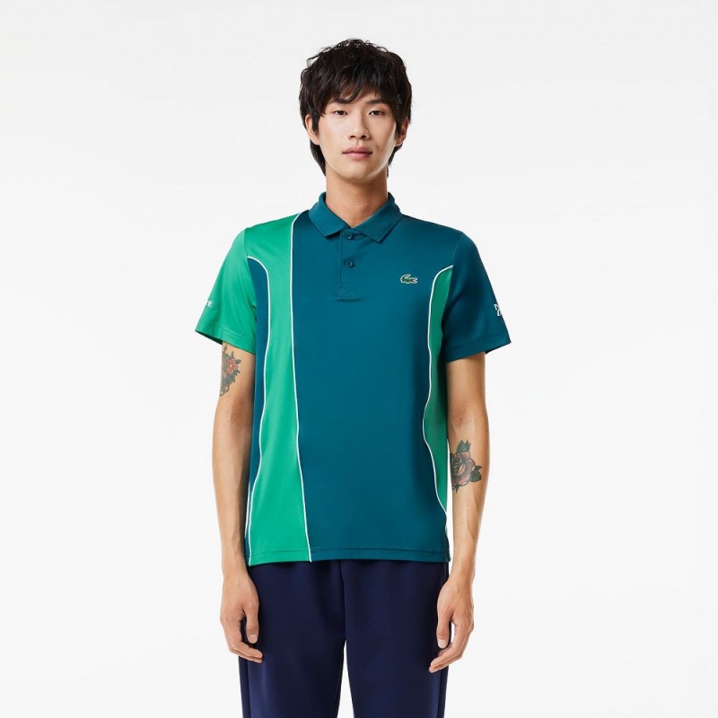 Men\'s Lacoste SPORT Novak Djokovic Regular Fit Colorblock Polo Shirts Green | JEW105687