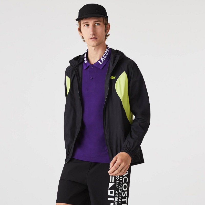 Men's Lacoste SPORT Packable Windbreaker Jackets Black Yellow | FOW490753