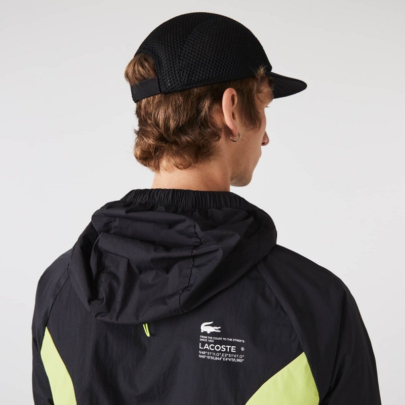 Men's Lacoste SPORT Packable Windbreaker Jackets Black Yellow | FOW490753