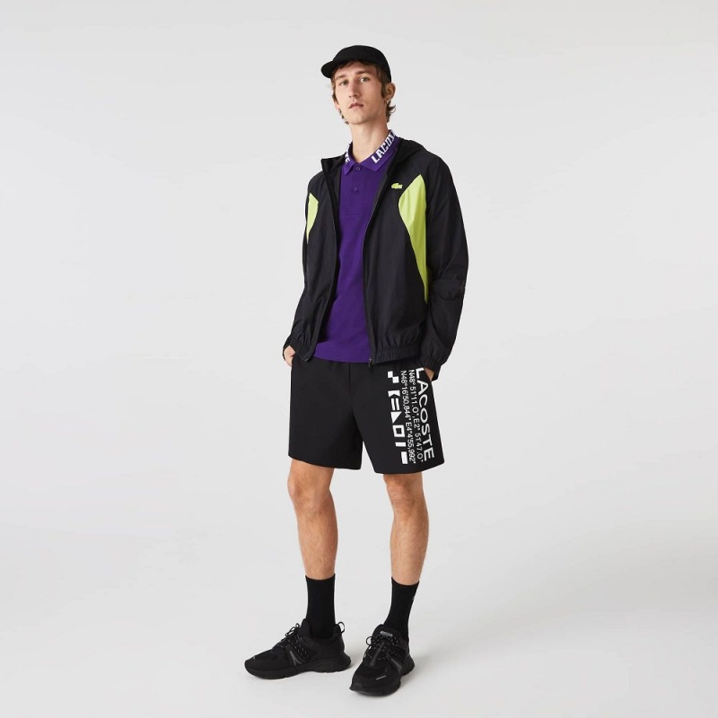 Men's Lacoste SPORT Packable Windbreaker Jackets Black Yellow | FOW490753