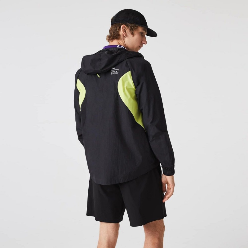 Men's Lacoste SPORT Packable Windbreaker Jackets Black Yellow | FOW490753