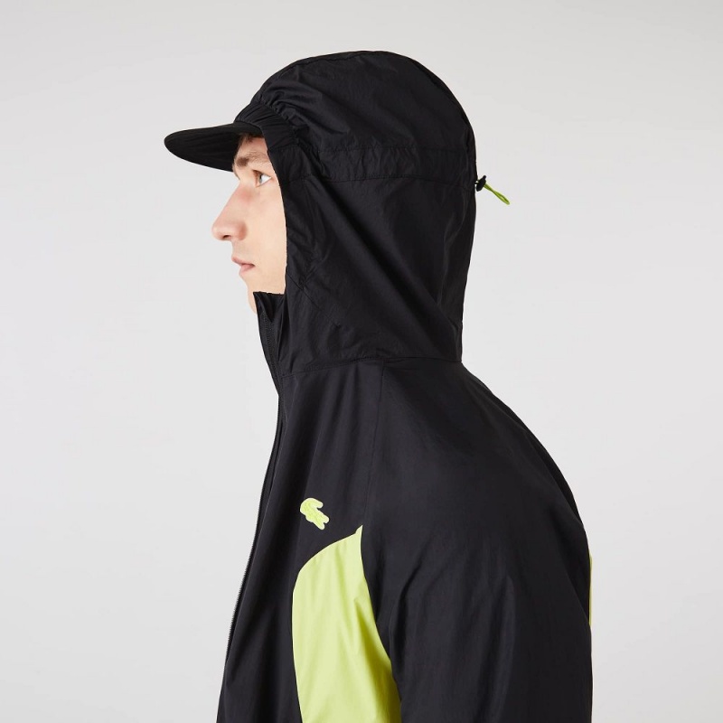 Men's Lacoste SPORT Packable Windbreaker Jackets Black Yellow | FOW490753