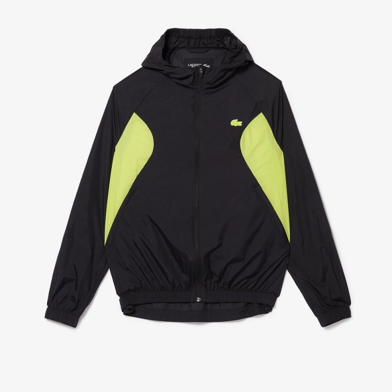 Men's Lacoste SPORT Packable Windbreaker Jackets Black Yellow | FOW490753