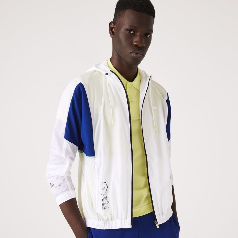 Men's Lacoste SPORT Packable Zip-Up Jackets White Blue Flashy Yellow Black | MHF983260