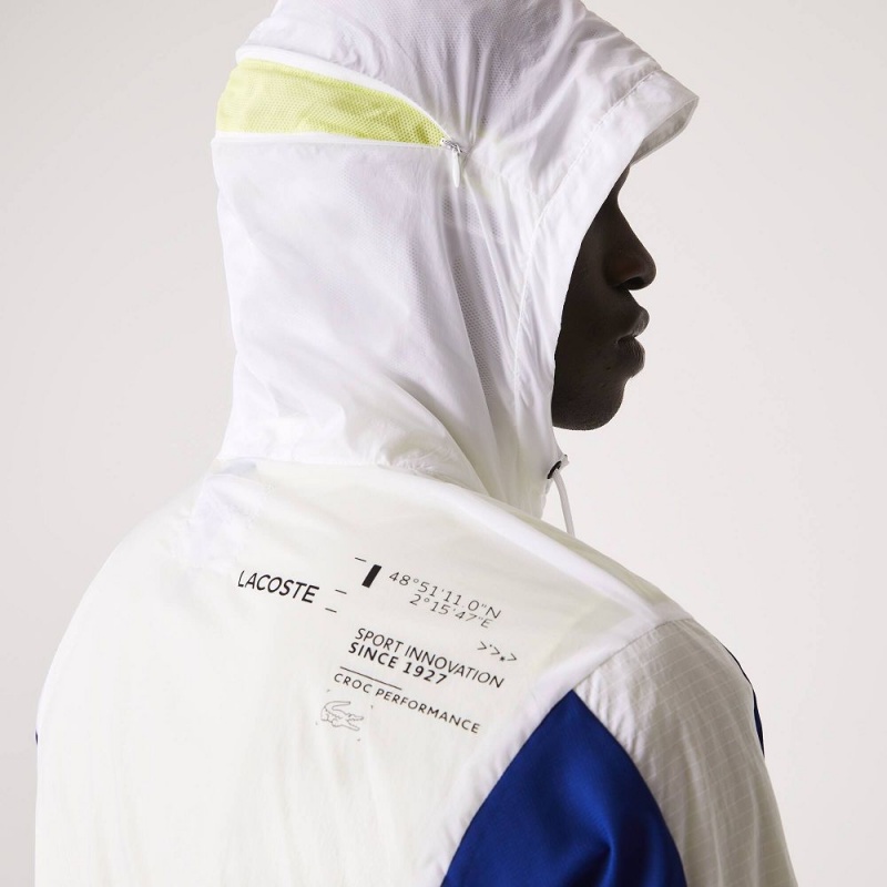 Men's Lacoste SPORT Packable Zip-Up Jackets White Blue Flashy Yellow Black | MHF983260