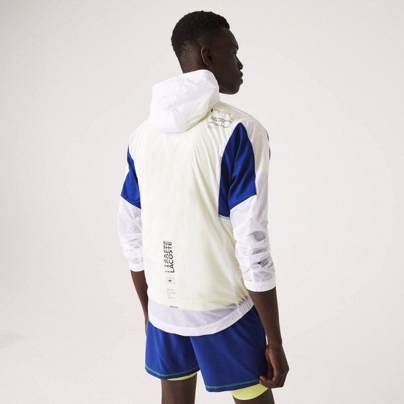 Men's Lacoste SPORT Packable Zip-Up Jackets White Blue Flashy Yellow Black | MHF983260