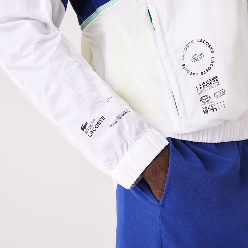 Men's Lacoste SPORT Packable Zip-Up Jackets White Blue Flashy Yellow Black | MHF983260