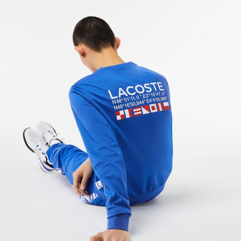 Men's Lacoste SPORT Printed Tennis Sweatshirt Blue | HXF198025