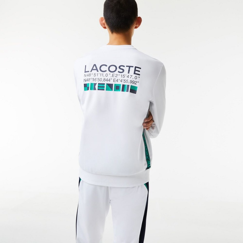 Men's Lacoste SPORT Printed Tennis Sweatshirt White | HAO149856