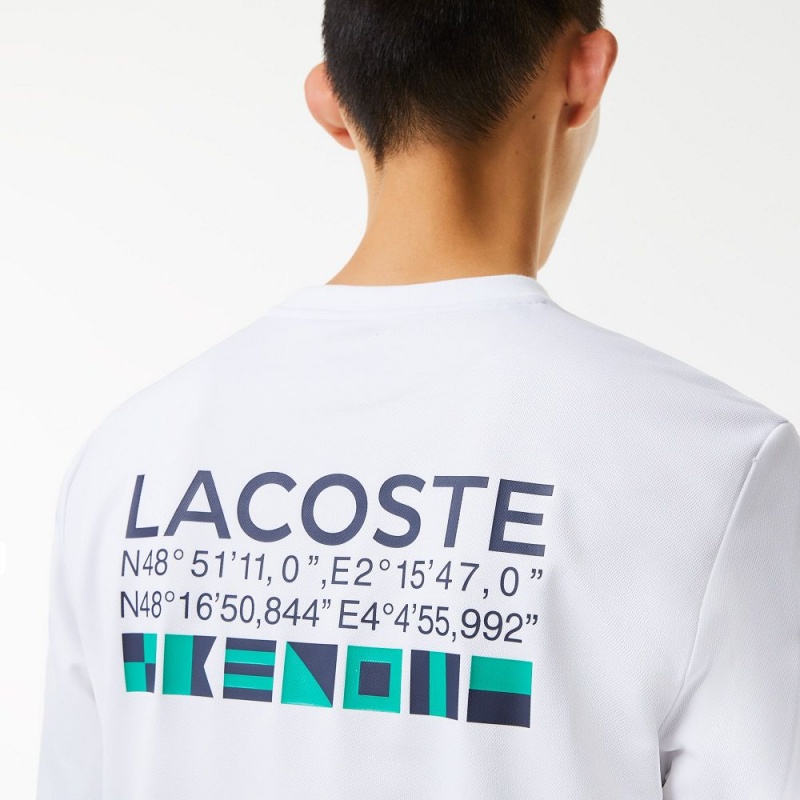 Men's Lacoste SPORT Printed Tennis Sweatshirt White | HAO149856