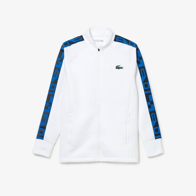 Men's Lacoste SPORT Printed Zip-Up Tennis Sweatshirt White | EYA579064