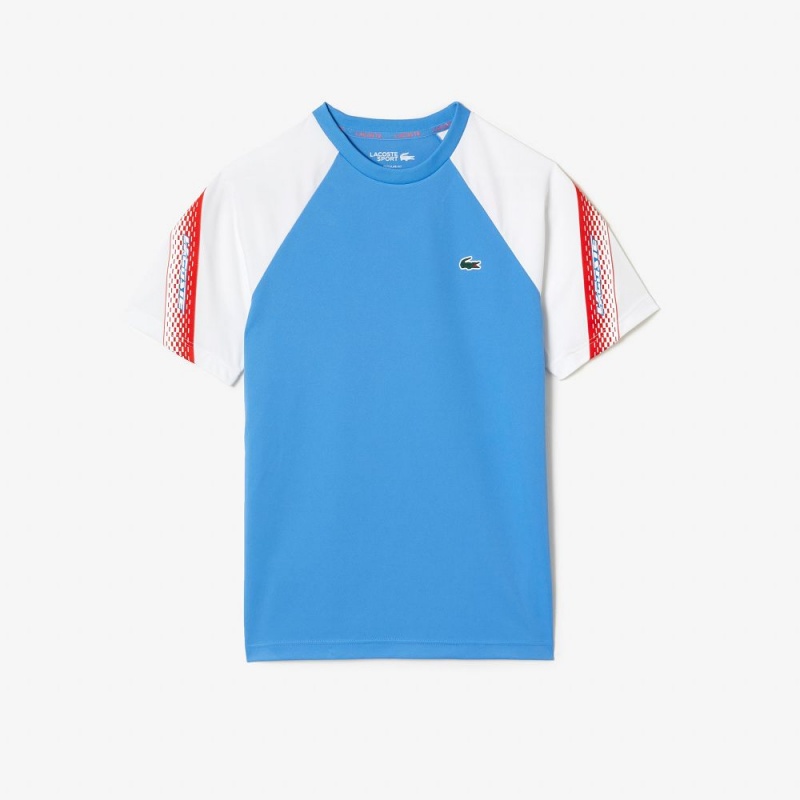 Men's Lacoste SPORT Regular Fit Logo Stripe T-Shirt Blue White | XPT958107