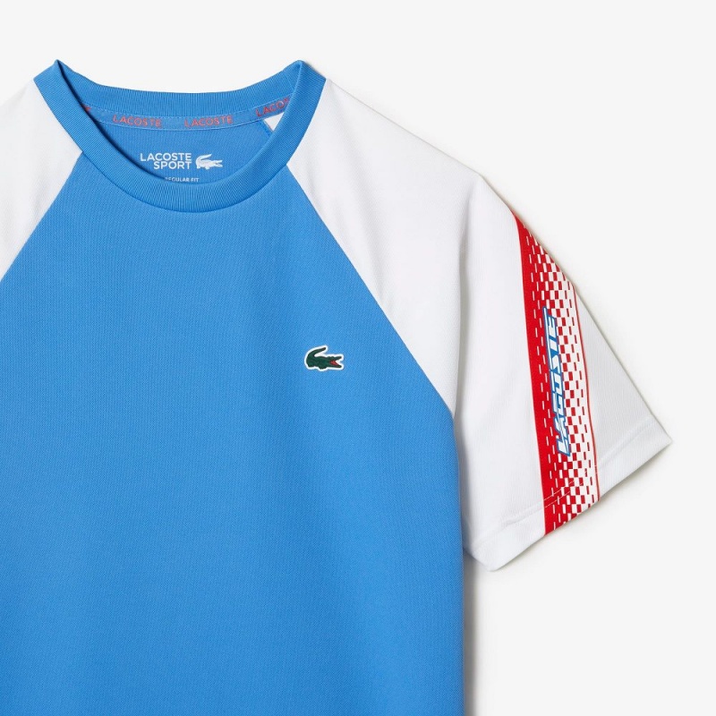 Men's Lacoste SPORT Regular Fit Logo Stripe T-Shirt Blue White | XPT958107