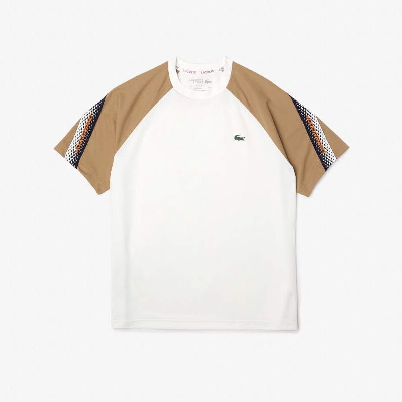 Men's Lacoste SPORT Regular Fit Logo Stripe T-Shirt White Beige | QXT470852