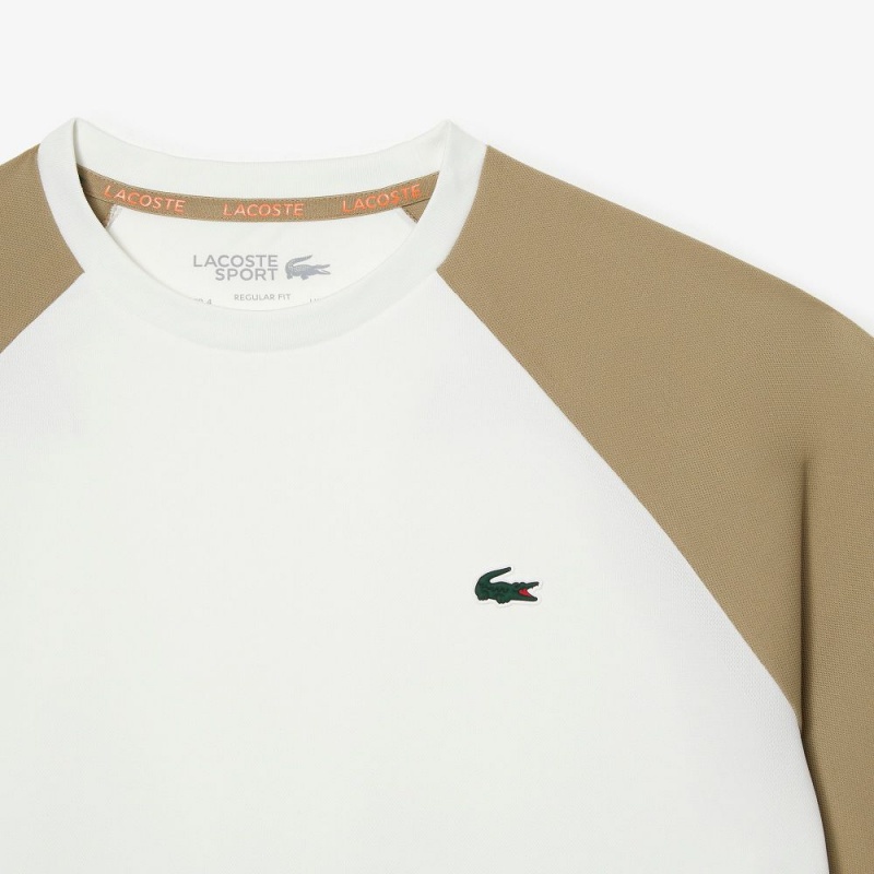 Men's Lacoste SPORT Regular Fit Logo Stripe T-Shirt White Beige | QXT470852