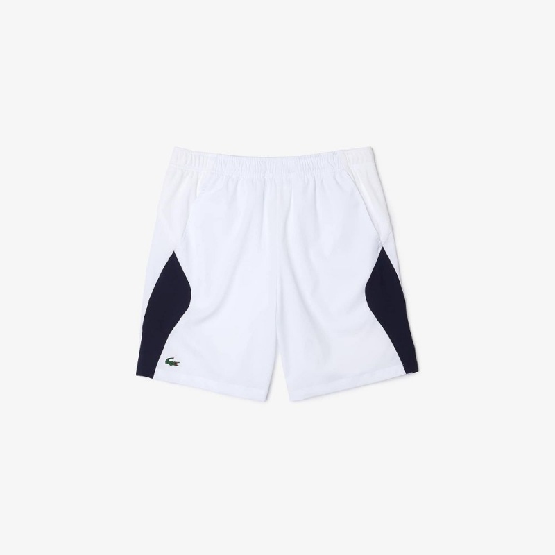 Men's Lacoste SPORT Regular Fit Tennis Shorts White Navy Blue | YRD608314